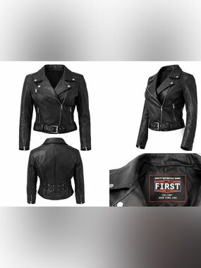First MFG Co Leather BLK Braided Moto Jacket Heavy Duty Riding